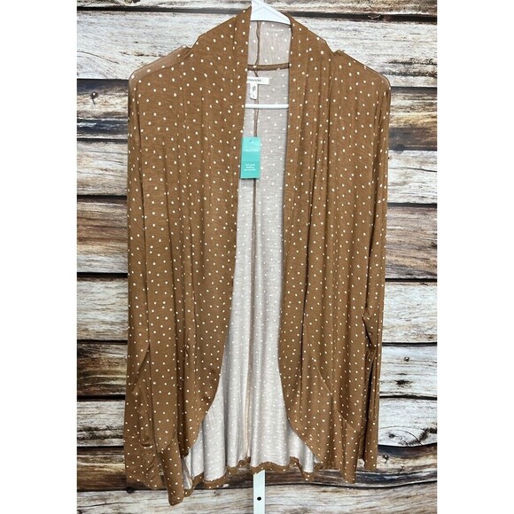 Maurices Light Weight Long Sleeve Open Front Cardigan Brown Polka Dot Large New - Picture 1 of 8